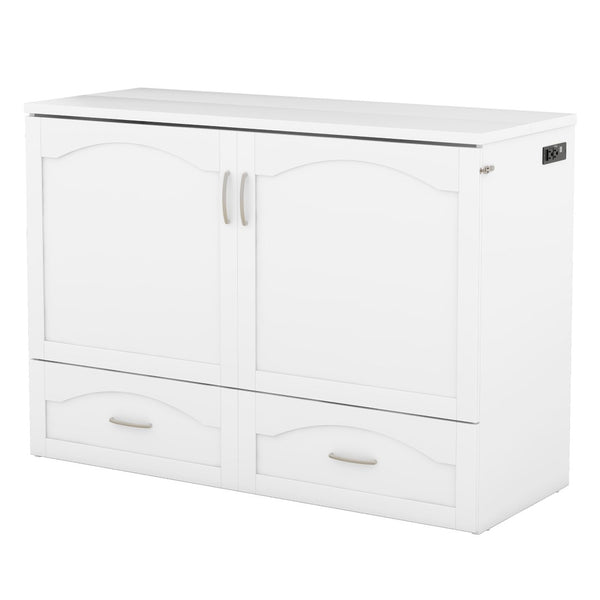 HomeRoots White Wood Full Murphy Bed with USB - Space-Saving Design, Stylish Storage, and Comfort for Any Room 602103