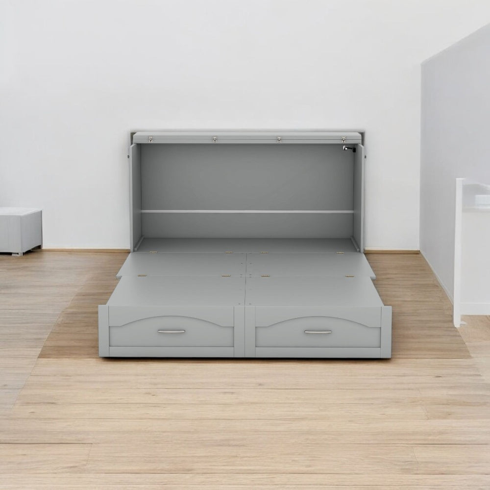HomeRoots Gray Wood Queen Murphy Bed - Stylish Space-Saving Design with USB for Modern Living Rooms & Studios 602104