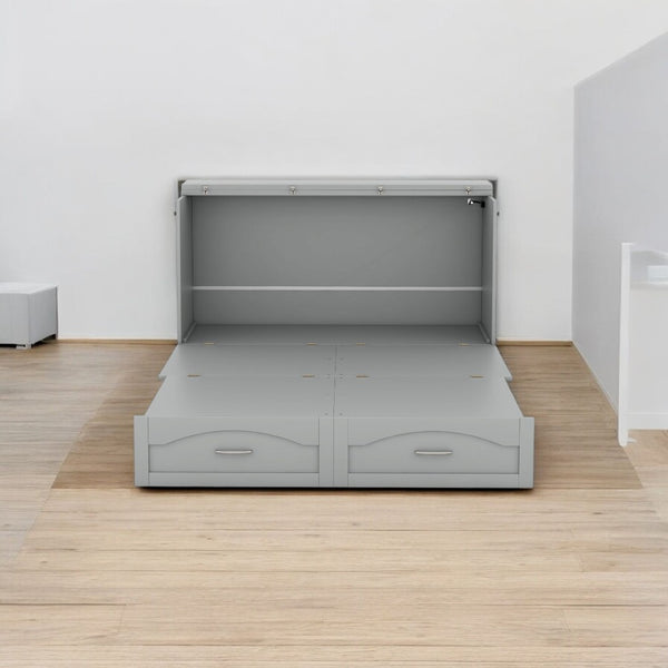 HomeRoots Gray Wood Queen Murphy Bed - Stylish Space-Saving Design with USB for Modern Living Rooms & Studios 602104