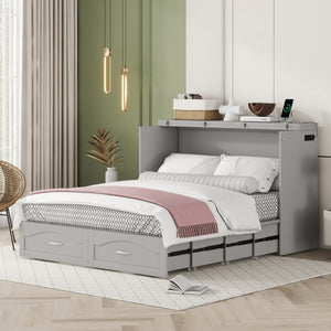 HomeRoots Gray Wood Queen Murphy Bed - Stylish Space-Saving Design with USB for Modern Living Rooms & Studios 602104