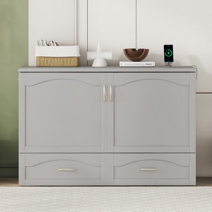 HomeRoots Gray Wood Queen Murphy Bed - Stylish Space-Saving Design with USB for Modern Living Rooms & Studios 602104