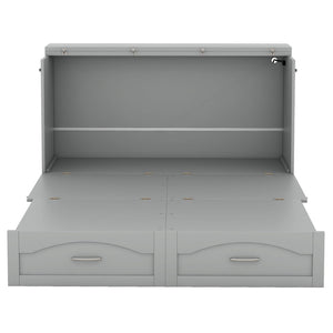 HomeRoots Gray Wood Queen Murphy Bed - Stylish Space-Saving Design with USB for Modern Living Rooms & Studios 602104