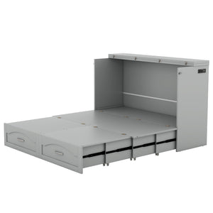 HomeRoots Gray Wood Queen Murphy Bed - Stylish Space-Saving Design with USB for Modern Living Rooms & Studios 602104