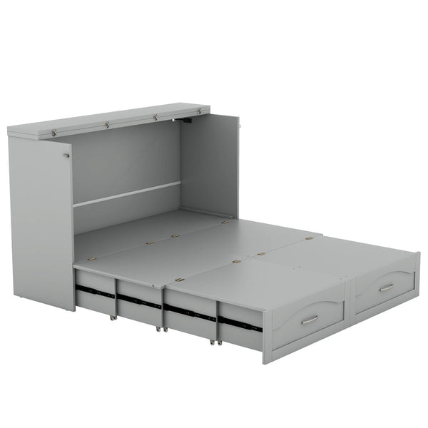 HomeRoots Gray Wood Queen Murphy Bed - Stylish Space-Saving Design with USB for Modern Living Rooms & Studios 602104