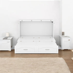HomeRoots White Wood Queen Murphy Bed with USB Port – Space-Saving Elegance for Stylish Homes and Guests 602105