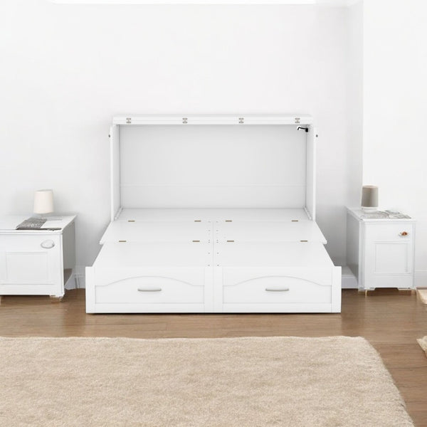HomeRoots White Wood Queen Murphy Bed with USB Port – Space-Saving Elegance for Stylish Homes and Guests 602105