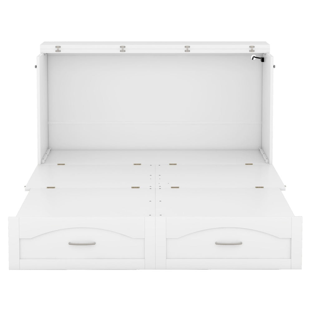 HomeRoots White Wood Queen Murphy Bed with USB Port – Space-Saving Elegance for Stylish Homes and Guests 602105