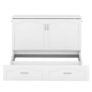 HomeRoots White Wood Queen Murphy Bed with USB Port – Space-Saving Elegance for Stylish Homes and Guests 602105