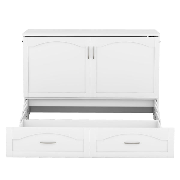 HomeRoots White Wood Queen Murphy Bed with USB Port – Space-Saving Elegance for Stylish Homes and Guests 602105