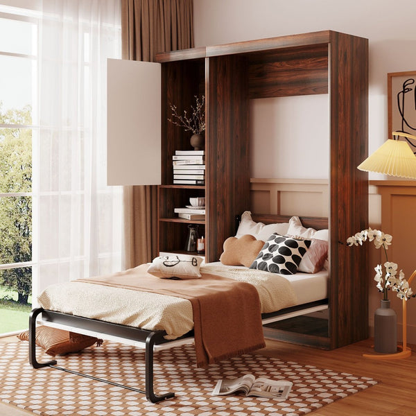 HomeRoots White Wood Twin Murphy Bed – Space-Saving Elegance with Durable Design for Stylish Guest Rooms & Studios 602106