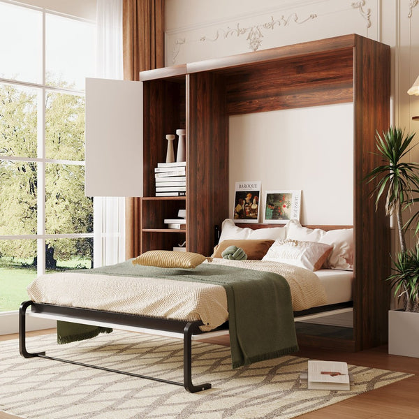 HomeRoots White Wood Full Murphy Bed - Elegant Space-Saving Solution for Guest Rooms, Studios & Multifunctional Spaces 602107