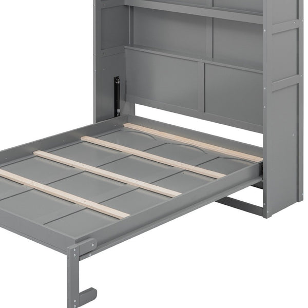 HomeRoots Gray Wood Full Murphy Bed - Stylish Space-Saving Solution for Modern Living with Comfort & Durability 602108