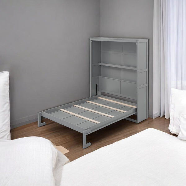 HomeRoots Gray Wood Full Murphy Bed - Stylish Space-Saving Solution for Modern Living with Comfort & Durability 602108