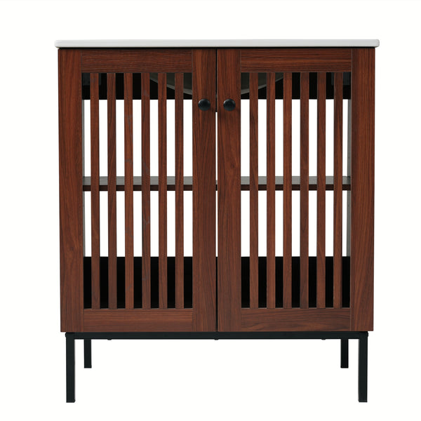 English Elm Christopher Knight Home® - 30" Vintage Bathroom Vanity with Rectangle Ceramic Sink, Rubber Wood Legs, Soft-Close Doors, Adjustable Shelves Antique brown,Dark Brown N817P245324B
