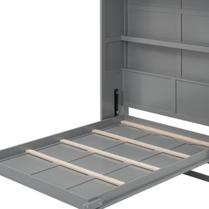 HomeRoots Gray Wood Full Murphy Bed - Space-Saving Design with Integrated Headboard for Stylish Guest Rooms 602110