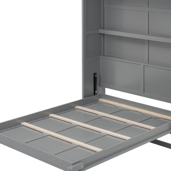 HomeRoots Gray Wood Full Murphy Bed - Space-Saving Design with Integrated Headboard for Stylish Guest Rooms 602110