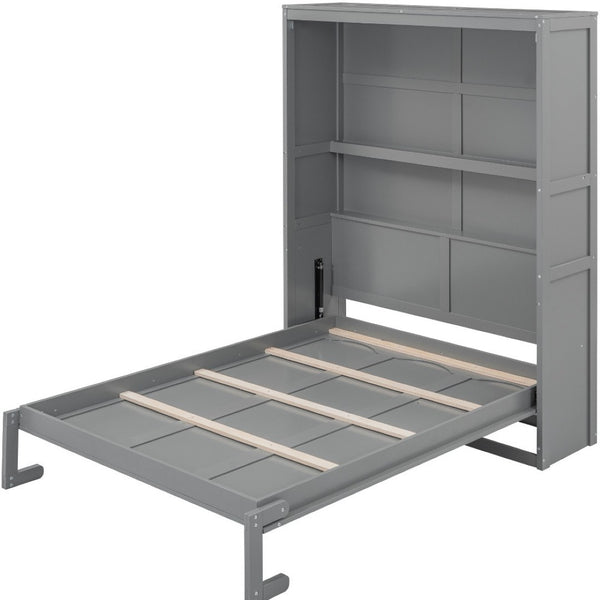 HomeRoots Gray Wood Full Murphy Bed - Space-Saving Design with Integrated Headboard for Stylish Guest Rooms 602110