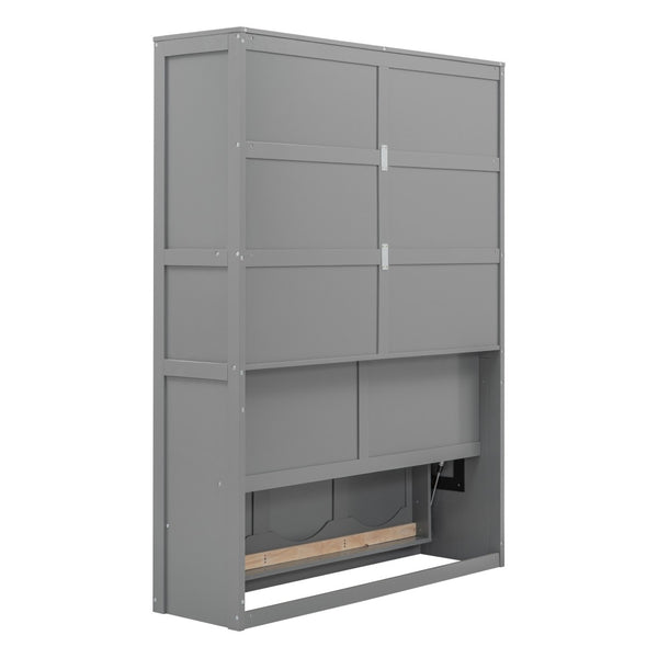 HomeRoots Gray Wood Full Murphy Bed - Space-Saving Design with Integrated Headboard for Stylish Guest Rooms 602110