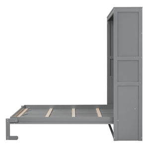 HomeRoots Gray Wood Full Murphy Bed - Space-Saving Design with Integrated Headboard for Stylish Guest Rooms 602110