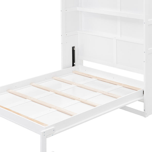 HomeRoots White Wood Full Murphy Bed – Space-Saving Design with Sturdy Construction & Integrated Headboard! 602111