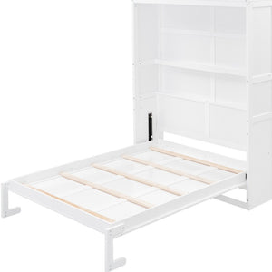 HomeRoots White Wood Full Murphy Bed – Space-Saving Design with Sturdy Construction & Integrated Headboard! 602111