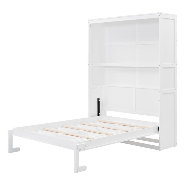 HomeRoots White Wood Full Murphy Bed – Space-Saving Design with Sturdy Construction & Integrated Headboard! 602111