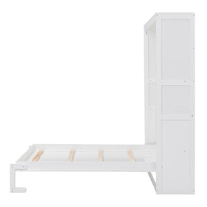 HomeRoots White Wood Full Murphy Bed – Space-Saving Design with Sturdy Construction & Integrated Headboard! 602111