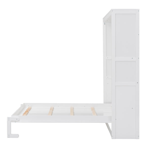 HomeRoots White Wood Full Murphy Bed – Space-Saving Design with Sturdy Construction & Integrated Headboard! 602111