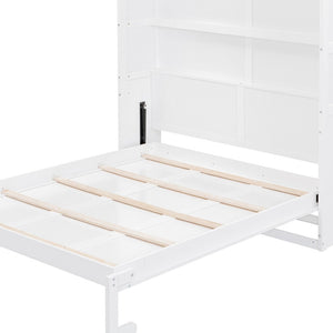 HomeRoots White Wood Queen Murphy Bed – Stylish, Space-Saving Solution with Elegant Cabinet Design for Small Rooms 602113