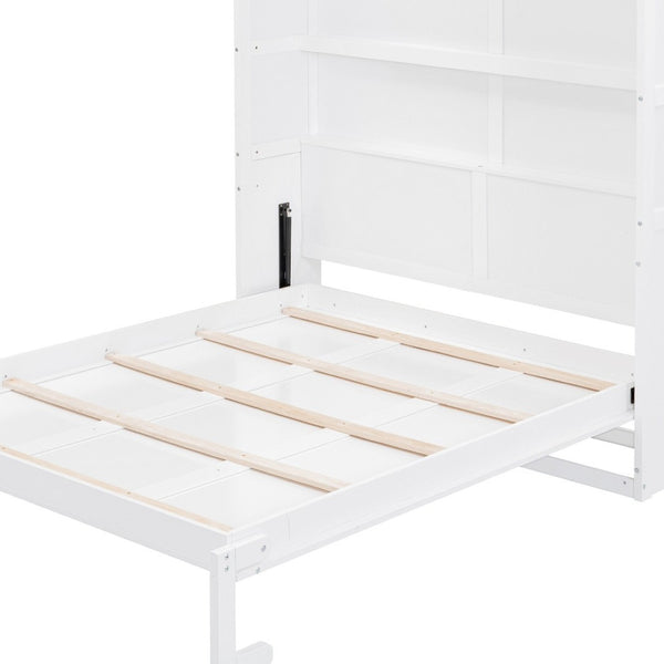 HomeRoots White Wood Queen Murphy Bed – Stylish, Space-Saving Solution with Elegant Cabinet Design for Small Rooms 602113