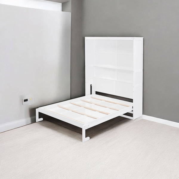 HomeRoots White Wood Queen Murphy Bed – Stylish, Space-Saving Solution with Elegant Cabinet Design for Small Rooms 602113