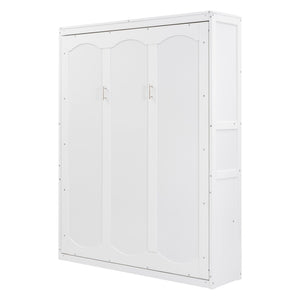 HomeRoots White Wood Queen Murphy Bed – Stylish, Space-Saving Solution with Elegant Cabinet Design for Small Rooms 602113