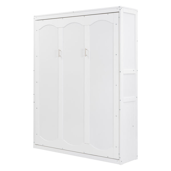 HomeRoots White Wood Queen Murphy Bed – Stylish, Space-Saving Solution with Elegant Cabinet Design for Small Rooms 602113