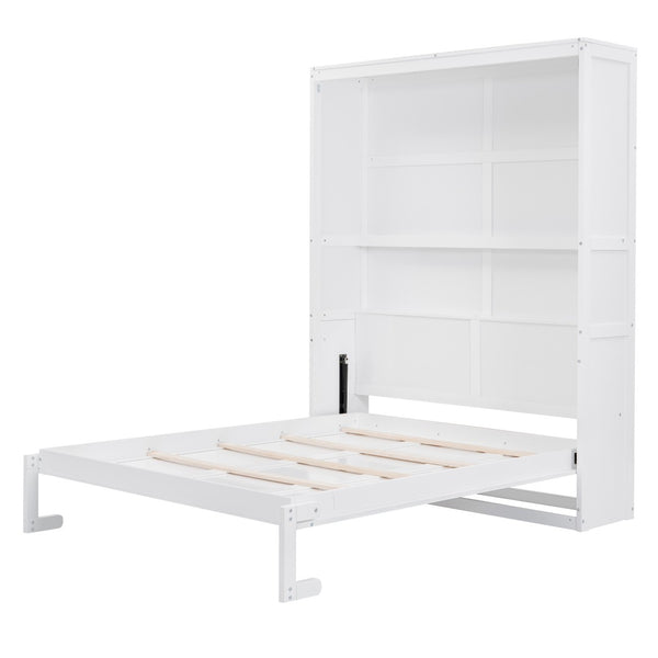 HomeRoots White Wood Queen Murphy Bed – Stylish, Space-Saving Solution with Elegant Cabinet Design for Small Rooms 602113