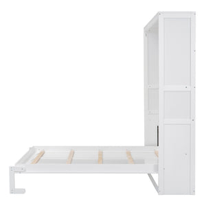 HomeRoots White Wood Queen Murphy Bed – Stylish, Space-Saving Solution with Elegant Cabinet Design for Small Rooms 602113