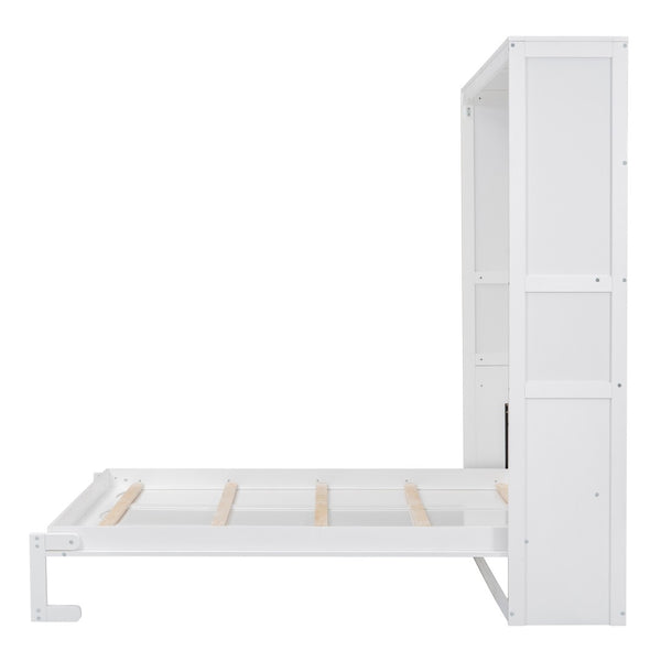 HomeRoots White Wood Queen Murphy Bed – Stylish, Space-Saving Solution with Elegant Cabinet Design for Small Rooms 602113