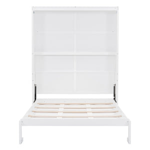 HomeRoots White Wood Queen Murphy Bed – Stylish, Space-Saving Solution with Elegant Cabinet Design for Small Rooms 602113