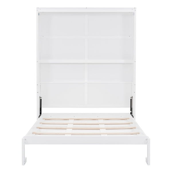 HomeRoots White Wood Queen Murphy Bed – Stylish, Space-Saving Solution with Elegant Cabinet Design for Small Rooms 602113