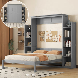 HomeRoots Gray Wood Queen Murphy Bed – Stylish Space-Saving Solution for Modern Living, Durable & Elegant Design 602114