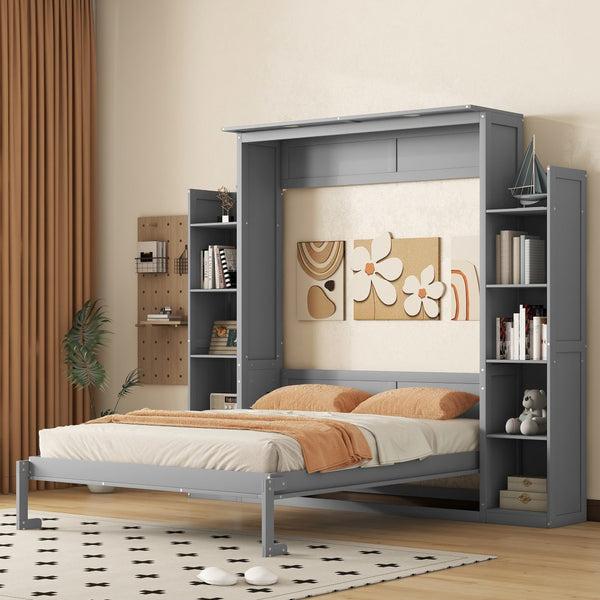 HomeRoots Gray Wood Queen Murphy Bed – Stylish Space-Saving Solution for Modern Living, Durable & Elegant Design 602114