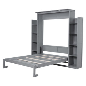 HomeRoots Gray Wood Queen Murphy Bed – Stylish Space-Saving Solution for Modern Living, Durable & Elegant Design 602114