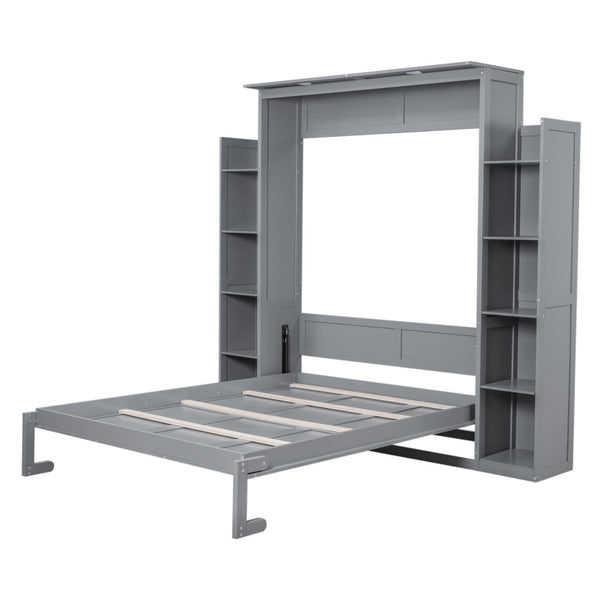 HomeRoots Gray Wood Queen Murphy Bed – Stylish Space-Saving Solution for Modern Living, Durable & Elegant Design 602114