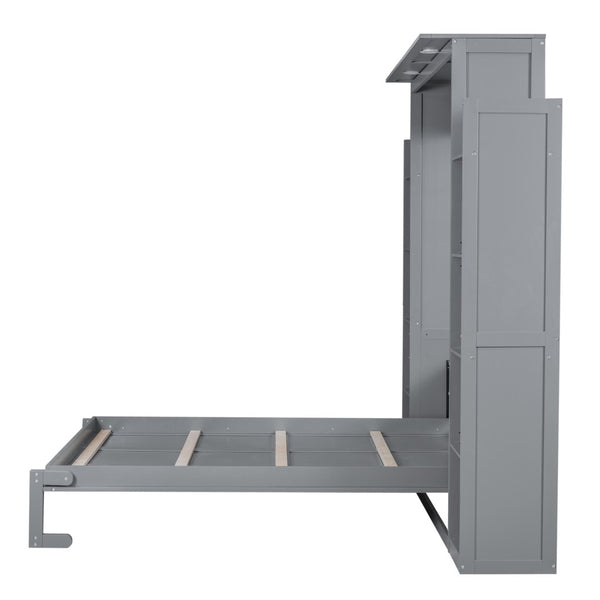 HomeRoots Gray Wood Queen Murphy Bed – Stylish Space-Saving Solution for Modern Living, Durable & Elegant Design 602114