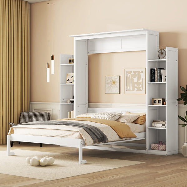 HomeRoots White Wood Queen Murphy Bed - Elegant Space-Saving Design with Sturdy Construction for Comfort 602115