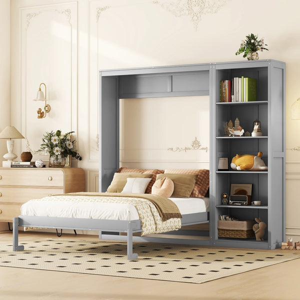 HomeRoots Gray Wood Queen Murphy Bed - Space-Saving Design for Multifunctional Living, Stylish & Durable Comfort 602117