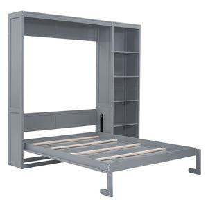 HomeRoots Gray Wood Queen Murphy Bed - Space-Saving Design for Multifunctional Living, Stylish & Durable Comfort 602117