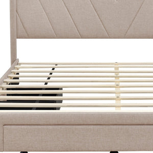 HomeRoots Beige Tufted Linen Queen Bed Frame with Drawers - Elegant Design for Modern Bedrooms & Storage Solutions 602119
