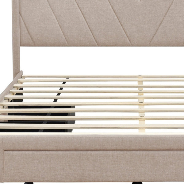 HomeRoots Beige Tufted Linen Queen Bed Frame with Drawers - Elegant Design for Modern Bedrooms & Storage Solutions 602119