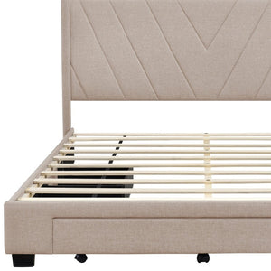 HomeRoots Beige Tufted Linen Queen Bed Frame with Drawers - Elegant Design for Modern Bedrooms & Storage Solutions 602119