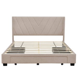 HomeRoots Beige Tufted Linen Queen Bed Frame with Drawers - Elegant Design for Modern Bedrooms & Storage Solutions 602119